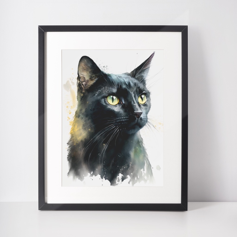 Black Cat Watercolor Wall Art Illustration Print Poster Card Unframed - Picture 2 of 6